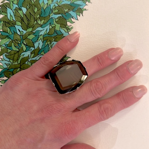 CHICO’s Oversized Gray/Brown Crystal & Silver Adjustable Ring NWT - Picture 6 of 6